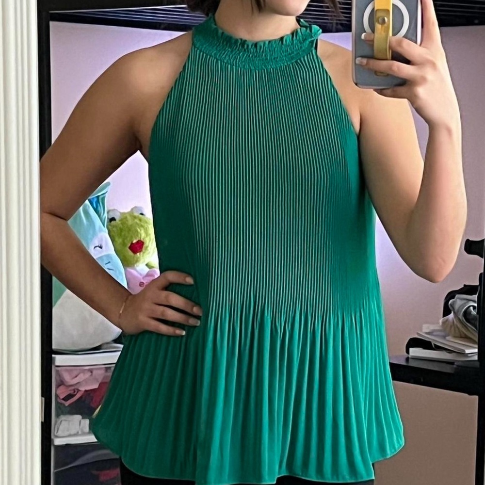 Green Pleated Halter Top